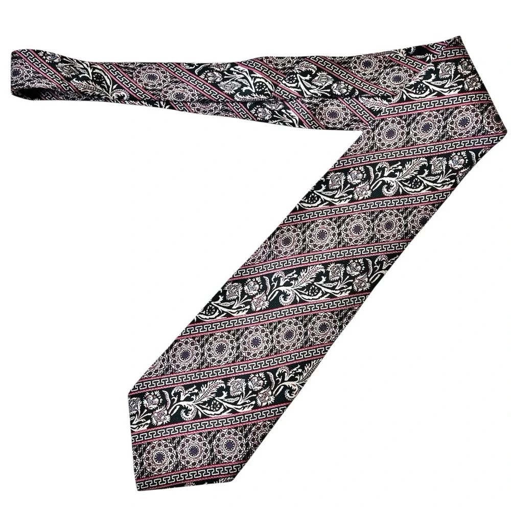 Christian Dior Silk Necktie Black Pink Floral Geometric Print Neck‎ Tie USA Made